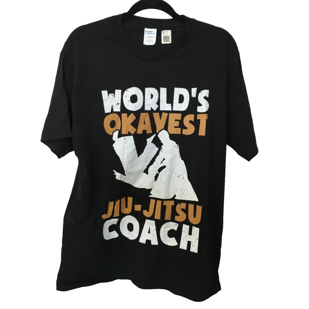 t -shirt world's okayest jiu jitsu coach size large Black Chest 43"